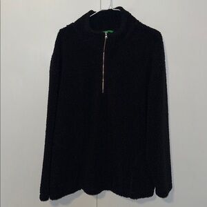 DIP Women's Sherpa Quarter Zip Pullover Jacket Black Cozy Fuzzy Soft Size 2X XXL